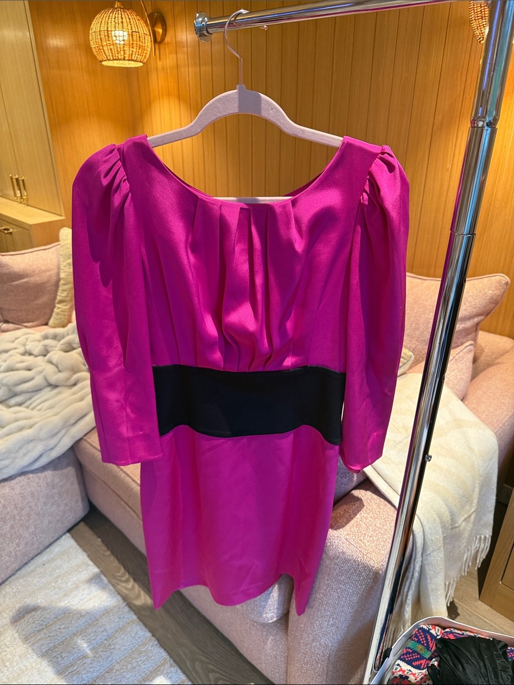 JAYGODFREY Magenta Puff-Sleeve Tunic with Black Waistband